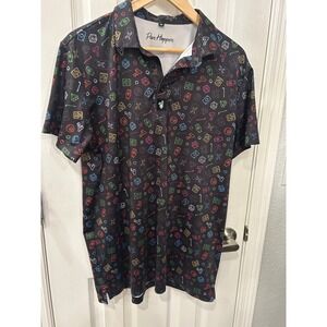 Par Hopper Mens Golf Polo Shirt Black Neon Gambling Vegas Print Size M